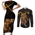 Hawthorn Football Club Couples Matching Short Sleeve Bodycon Dress and Long Sleeve Button Shirt Hawks Muscular Mascot Graphic - Abstract Paint Splatter Art