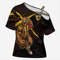 Hawthorn Football Club Cross Shoulder Shirt Hawks Muscular Mascot Graphic - Abstract Paint Splatter Art