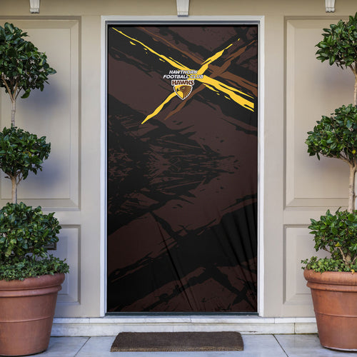Hawthorn Football Club Door Cover Hawks Muscular Mascot Graphic - Abstract Paint Splatter Art