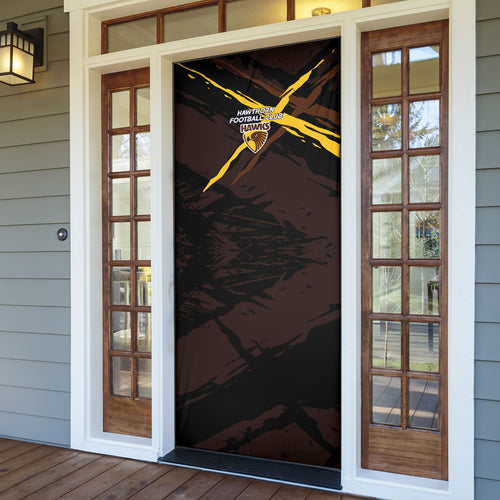 Hawthorn Football Club Door Cover Hawks Muscular Mascot Graphic - Abstract Paint Splatter Art