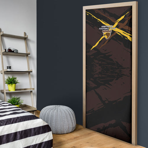 Hawthorn Football Club Door Cover Hawks Muscular Mascot Graphic - Abstract Paint Splatter Art