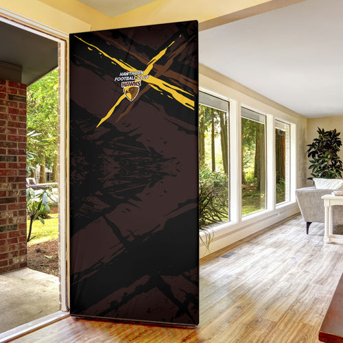 Hawthorn Football Club Door Cover Hawks Muscular Mascot Graphic - Abstract Paint Splatter Art