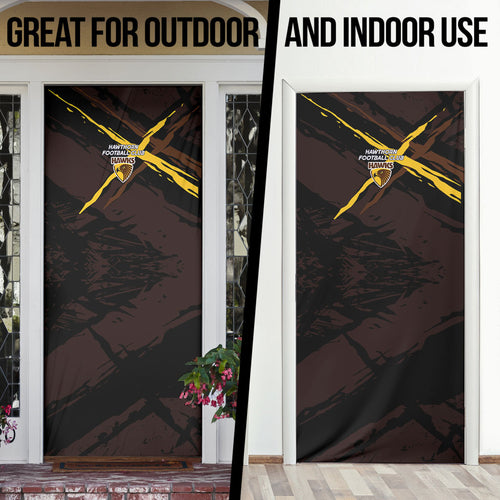 Hawthorn Football Club Door Cover Hawks Muscular Mascot Graphic - Abstract Paint Splatter Art
