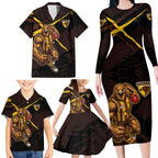 Hawthorn Football Club Family Matching Long Sleeve Bodycon Dress and Hawaiian Shirt Hawks Muscular Mascot Graphic - Abstract Paint Splatter Art