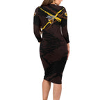Hawthorn Football Club Family Matching Long Sleeve Bodycon Dress and Hawaiian Shirt Hawks Muscular Mascot Graphic - Abstract Paint Splatter Art