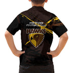 Hawthorn Football Club Family Matching Mermaid Dress and Hawaiian Shirt Hawks Muscular Mascot Graphic - Abstract Paint Splatter Art