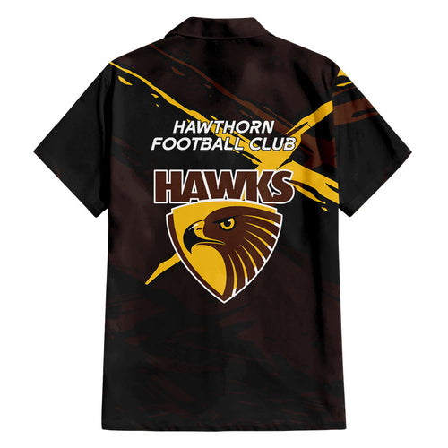 Hawthorn Football Club Family Matching Mermaid Dress and Hawaiian Shirt Hawks Muscular Mascot Graphic - Abstract Paint Splatter Art