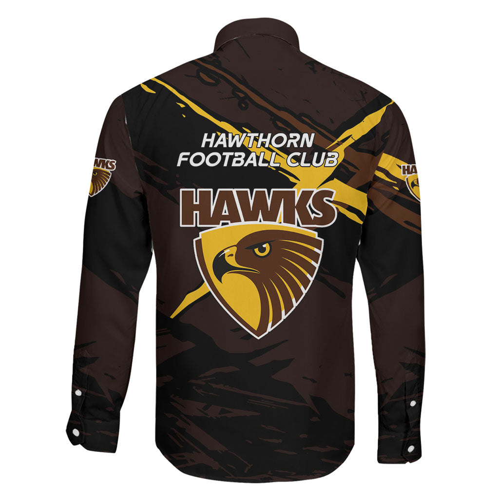 Hawthorn Football Club Family Matching Mermaid Dress and Hawaiian Shirt Hawks Muscular Mascot Graphic - Abstract Paint Splatter Art