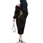 Hawthorn Football Club Family Matching Off The Shoulder Long Sleeve Dress and Hawaiian Shirt Hawks Muscular Mascot Graphic - Abstract Paint Splatter Art