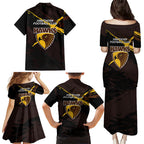 Hawthorn Football Club Family Matching Puletasi and Hawaiian Shirt Hawks Muscular Mascot Graphic - Abstract Paint Splatter Art