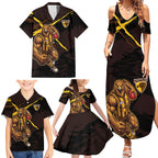 Hawthorn Football Club Family Matching Summer Maxi Dress and Hawaiian Shirt Hawks Muscular Mascot Graphic - Abstract Paint Splatter Art
