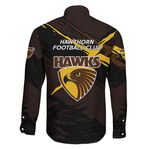 Hawthorn Football Club Family Matching Summer Maxi Dress and Hawaiian Shirt Hawks Muscular Mascot Graphic - Abstract Paint Splatter Art