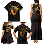 Hawthorn Football Club Family Matching Tank Maxi Dress and Hawaiian Shirt Hawks Muscular Mascot Graphic - Abstract Paint Splatter Art