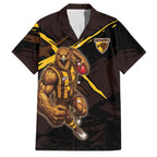 Hawthorn Football Club Family Matching Tank Maxi Dress and Hawaiian Shirt Hawks Muscular Mascot Graphic - Abstract Paint Splatter Art