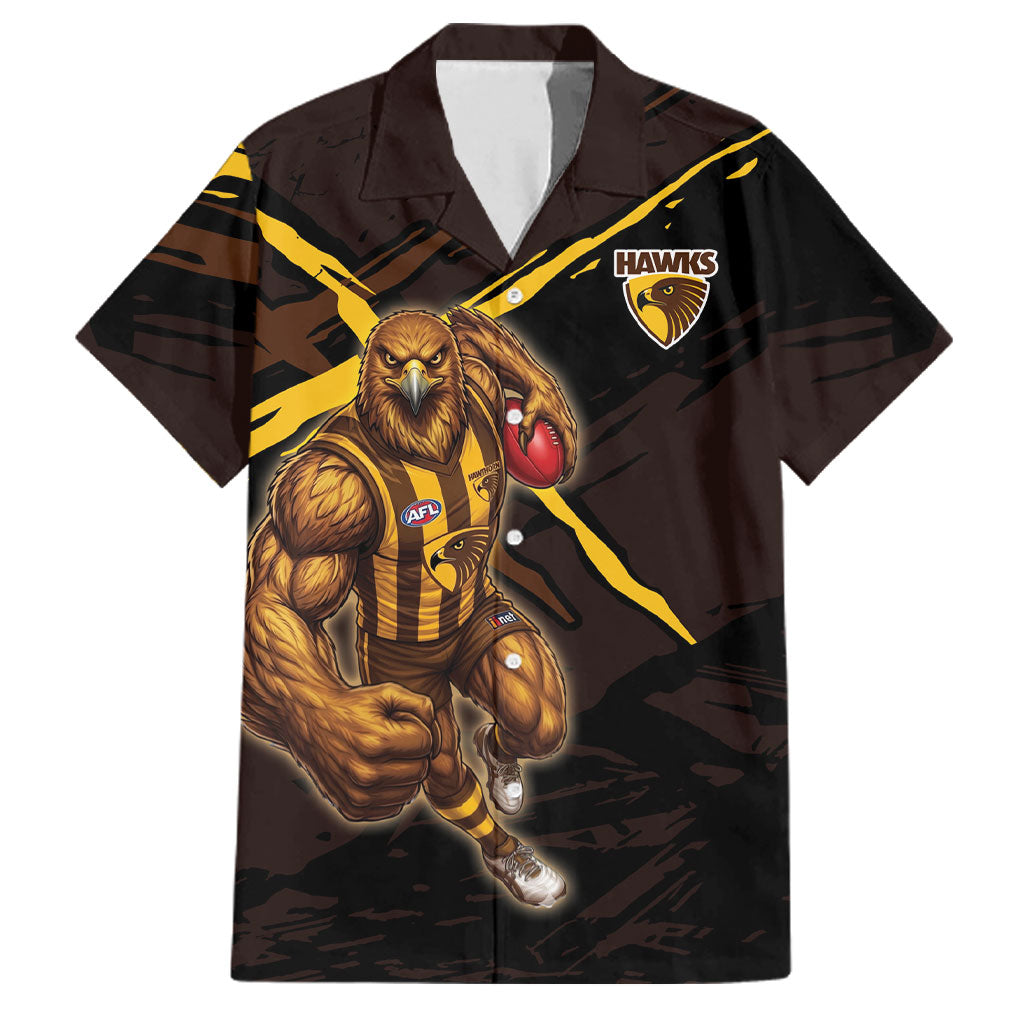 Hawthorn Football Club Family Matching Tank Maxi Dress and Hawaiian Shirt Hawks Muscular Mascot Graphic - Abstract Paint Splatter Art