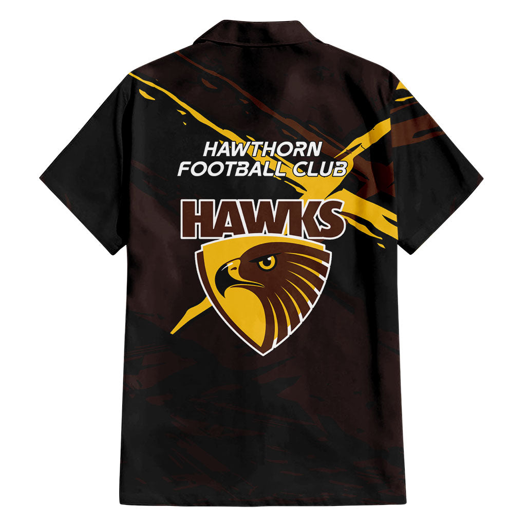 Hawthorn Football Club Family Matching Tank Maxi Dress and Hawaiian Shirt Hawks Muscular Mascot Graphic - Abstract Paint Splatter Art