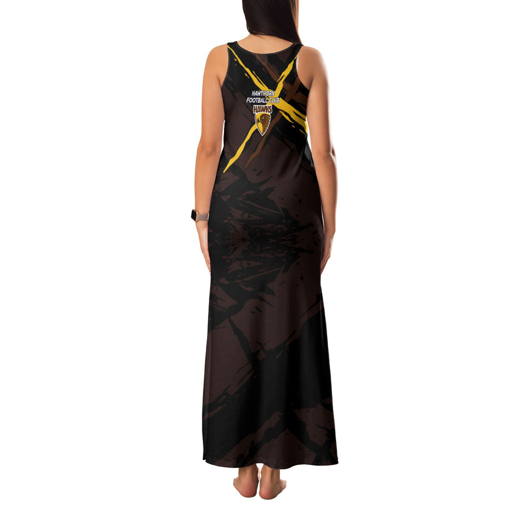 Hawthorn Football Club Family Matching Tank Maxi Dress and Hawaiian Shirt Hawks Muscular Mascot Graphic - Abstract Paint Splatter Art