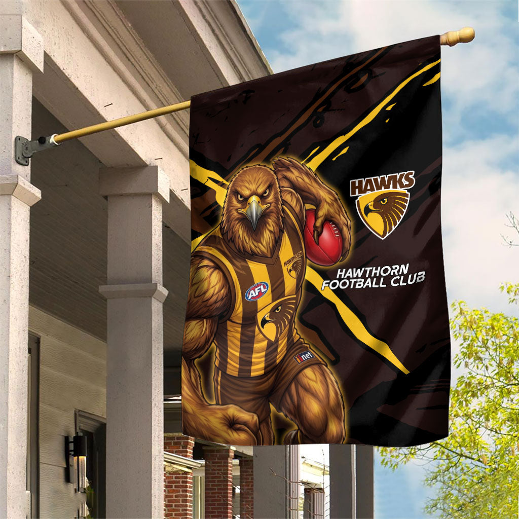 Hawthorn Football Club Garden Flag Hawks Muscular Mascot Graphic - Abstract Paint Splatter Art