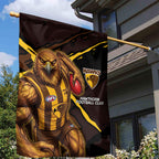 Hawthorn Football Club Garden Flag Hawks Muscular Mascot Graphic - Abstract Paint Splatter Art