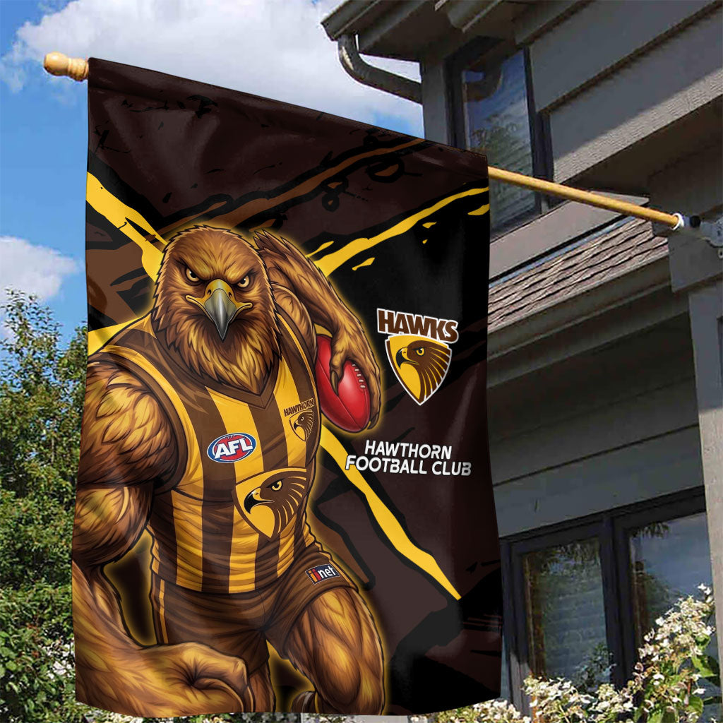 Hawthorn Football Club Garden Flag Hawks Muscular Mascot Graphic - Abstract Paint Splatter Art