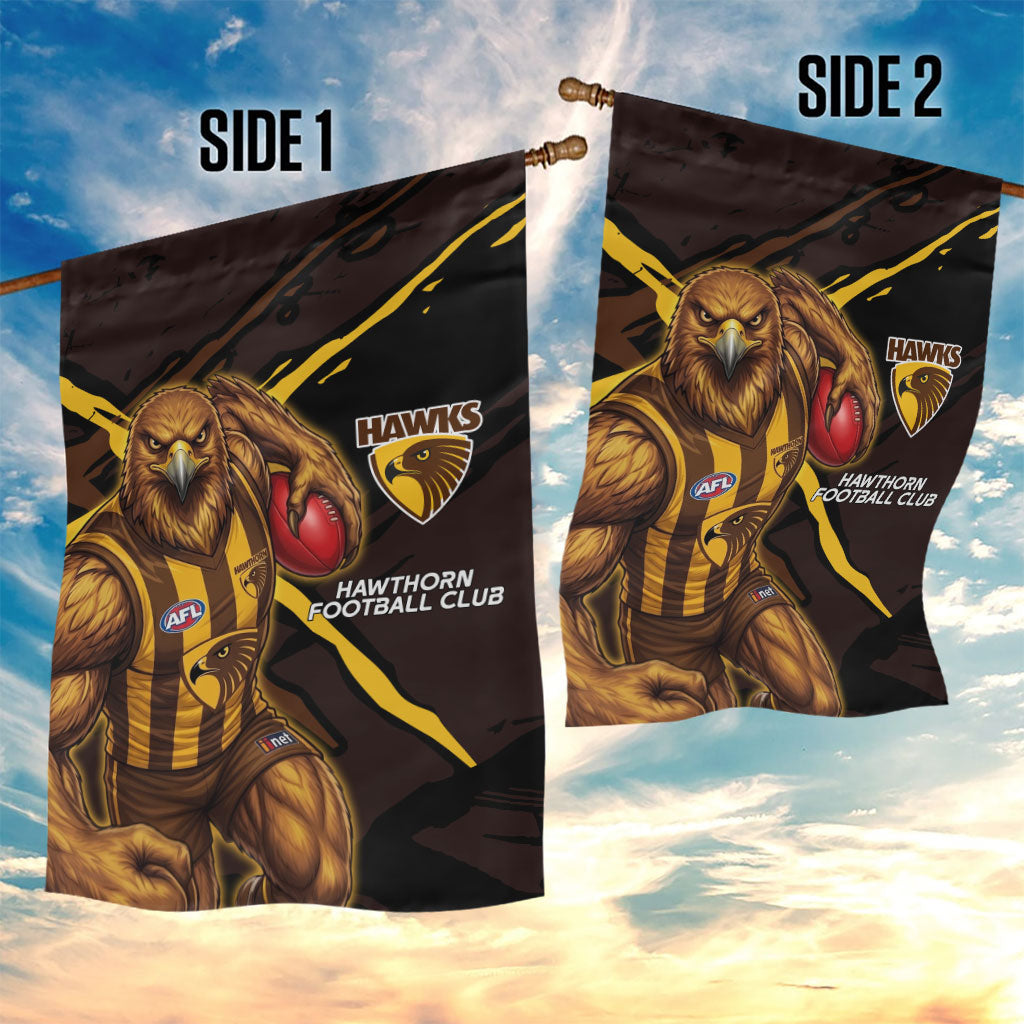 Hawthorn Football Club Garden Flag Hawks Muscular Mascot Graphic - Abstract Paint Splatter Art