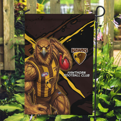 Hawthorn Football Club Garden Flag Hawks Muscular Mascot Graphic - Abstract Paint Splatter Art