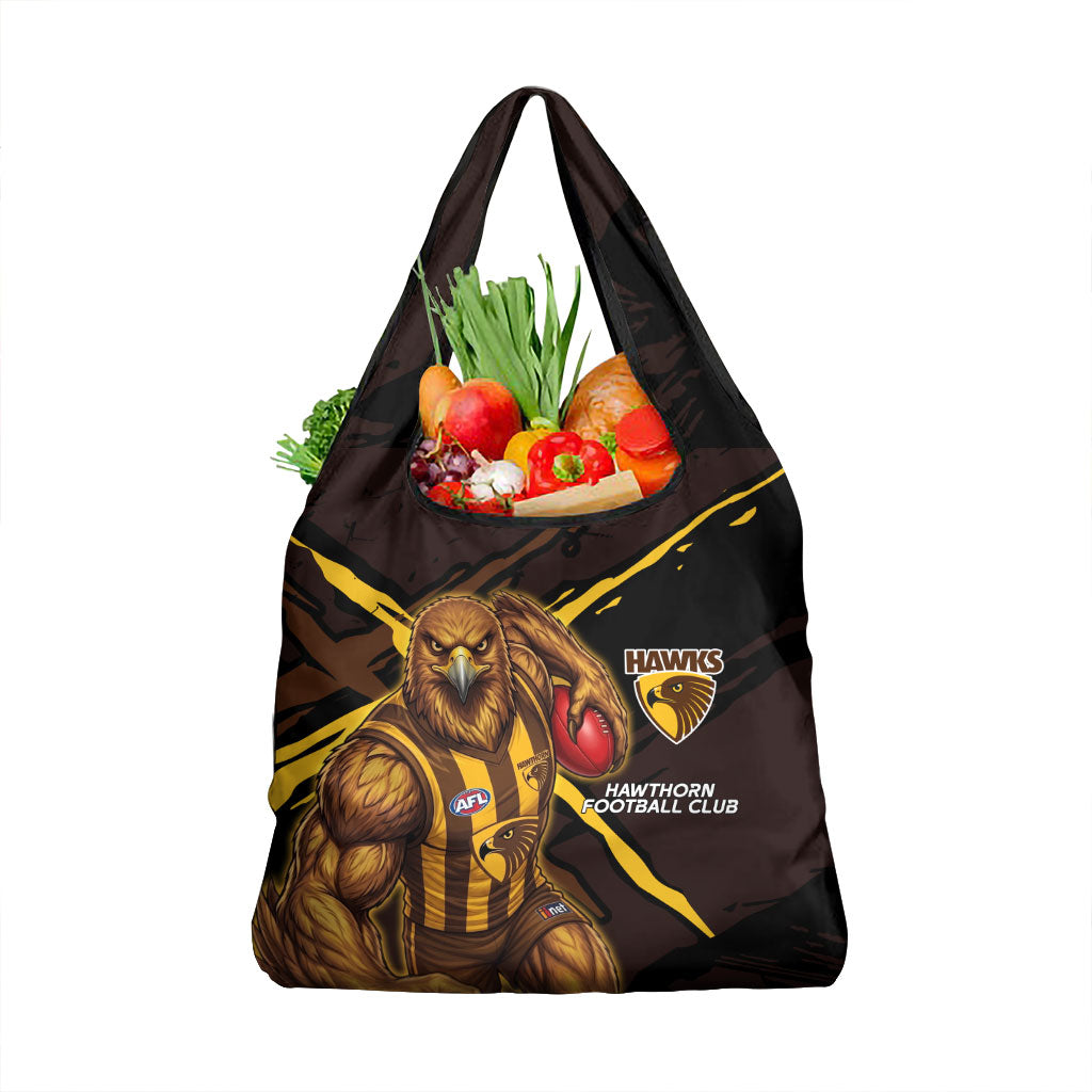 Hawthorn Football Club Grocery Bag Hawks Muscular Mascot Graphic - Abstract Paint Splatter Art