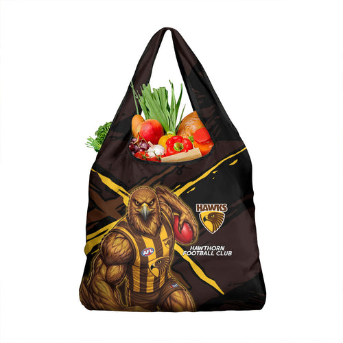 Hawthorn Football Club Grocery Bag Hawks Muscular Mascot Graphic - Abstract Paint Splatter Art