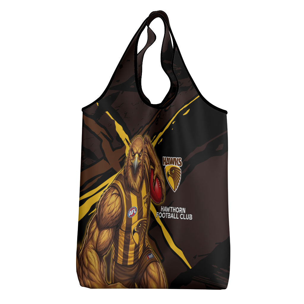 Hawthorn Football Club Grocery Bag Hawks Muscular Mascot Graphic - Abstract Paint Splatter Art
