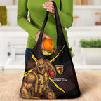 Hawthorn Football Club Grocery Bag Hawks Muscular Mascot Graphic - Abstract Paint Splatter Art