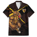 Hawthorn Football Club Hawaiian Shirt Hawks Muscular Mascot Graphic - Abstract Paint Splatter Art