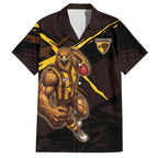 Hawthorn Football Club Hawaiian Shirt Hawks Muscular Mascot Graphic - Abstract Paint Splatter Art