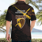 Hawthorn Football Club Hawaiian Shirt Hawks Muscular Mascot Graphic - Abstract Paint Splatter Art