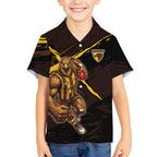Hawthorn Football Club Hawaiian Shirt Hawks Muscular Mascot Graphic - Abstract Paint Splatter Art