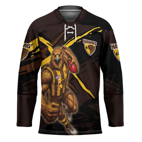 Hawthorn Football Club Hockey Jersey Hawks Muscular Mascot Graphic - Abstract Paint Splatter Art