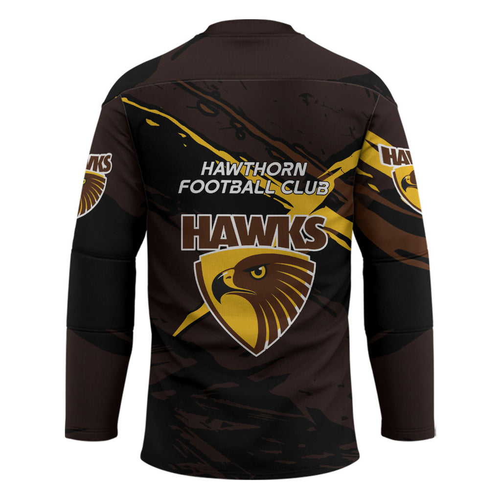 Hawthorn Football Club Hockey Jersey Hawks Muscular Mascot Graphic - Abstract Paint Splatter Art