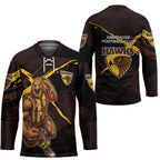 Hawthorn Football Club Hockey Jersey Hawks Muscular Mascot Graphic - Abstract Paint Splatter Art