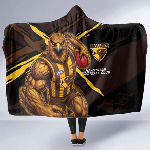 Hawthorn Football Club Hooded Blanket Hawks Muscular Mascot Graphic - Abstract Paint Splatter Art