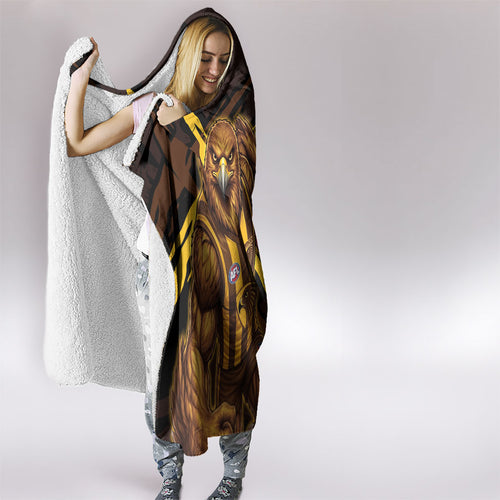 Hawthorn Football Club Hooded Blanket Hawks Muscular Mascot Graphic - Abstract Paint Splatter Art