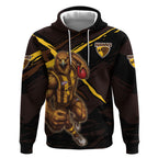 Hawthorn Football Club Hoodie Hawks Muscular Mascot Graphic - Abstract Paint Splatter Art