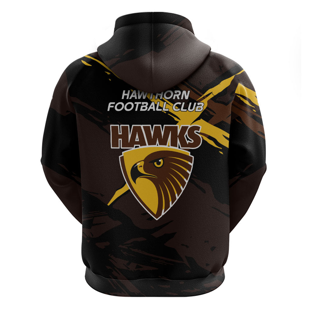 Hawthorn Football Club Hoodie Hawks Muscular Mascot Graphic - Abstract Paint Splatter Art