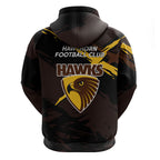 Hawthorn Football Club Hoodie Hawks Muscular Mascot Graphic - Abstract Paint Splatter Art
