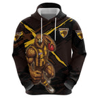 Hawthorn Football Club Hoodie Hawks Muscular Mascot Graphic - Abstract Paint Splatter Art