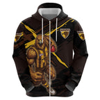 Hawthorn Football Club Hoodie Hawks Muscular Mascot Graphic - Abstract Paint Splatter Art