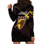 Hawthorn Football Club Hoodie Dress Hawks Muscular Mascot Graphic - Abstract Paint Splatter Art