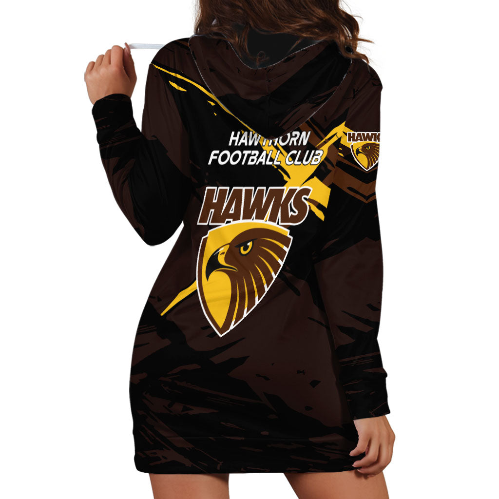 Hawthorn Football Club Hoodie Dress Hawks Muscular Mascot Graphic - Abstract Paint Splatter Art