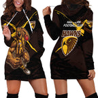 Hawthorn Football Club Hoodie Dress Hawks Muscular Mascot Graphic - Abstract Paint Splatter Art