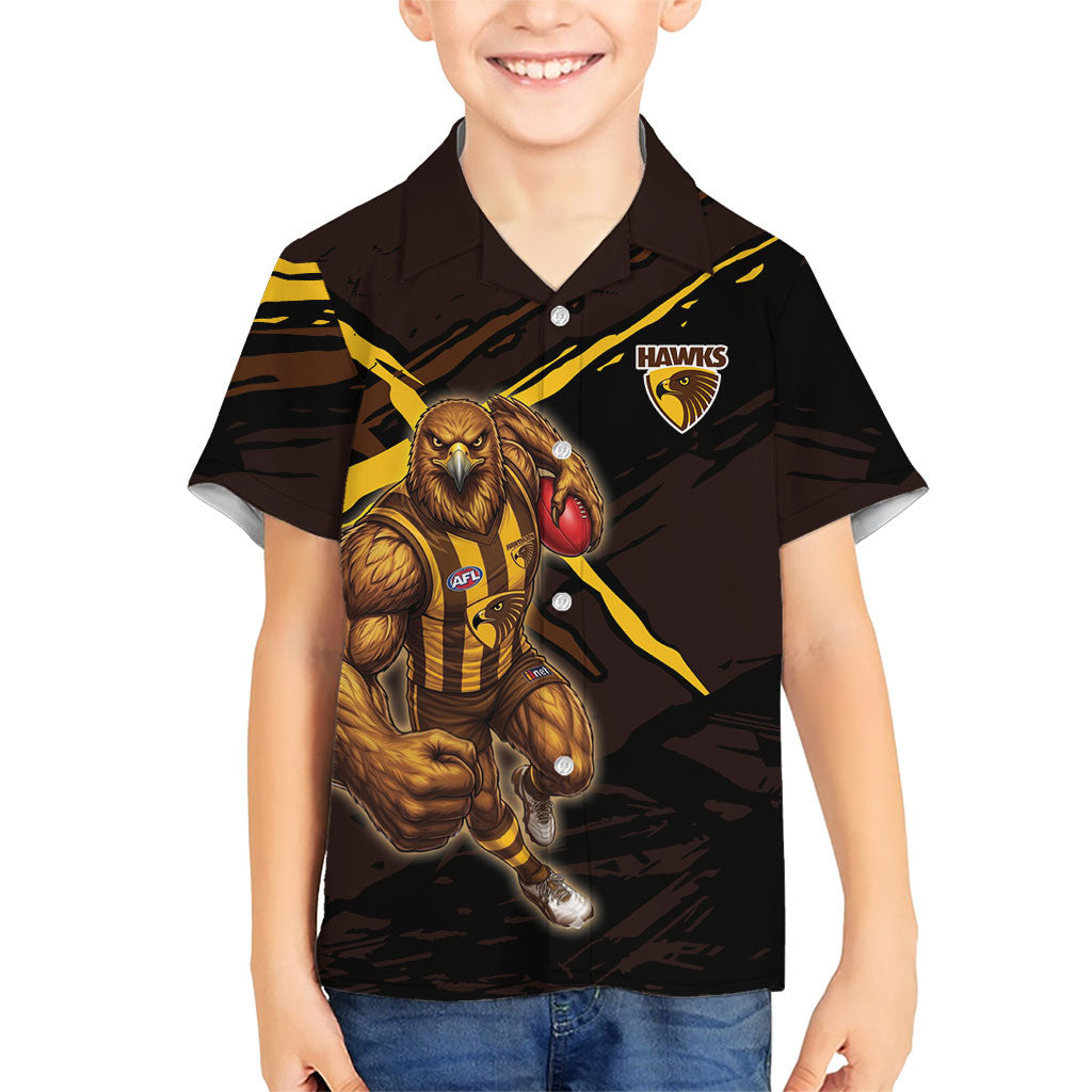 Hawthorn Football Club Kid Hawaiian Shirt Hawks Muscular Mascot Graphic - Abstract Paint Splatter Art