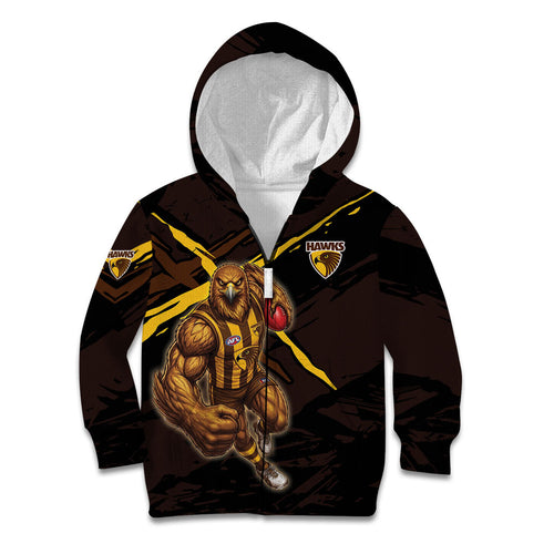 Hawthorn Football Club Kid Hoodie Hawks Muscular Mascot Graphic - Abstract Paint Splatter Art