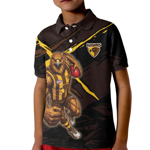 Hawthorn Football Club Kid Polo Shirt Hawks Muscular Mascot Graphic - Abstract Paint Splatter Art